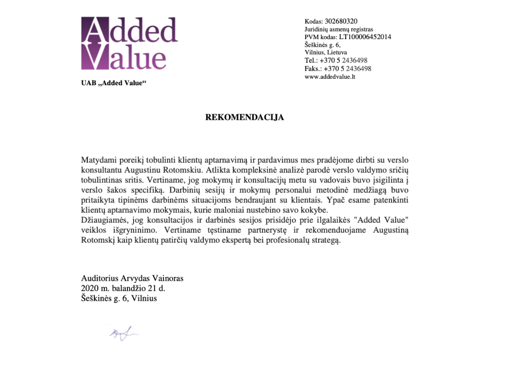 Added Value rekomendacija